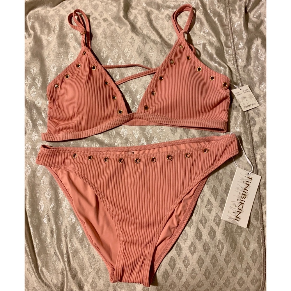 NWT TiniBikini Dusty Rose Grommet 2 Pc Bikini XL